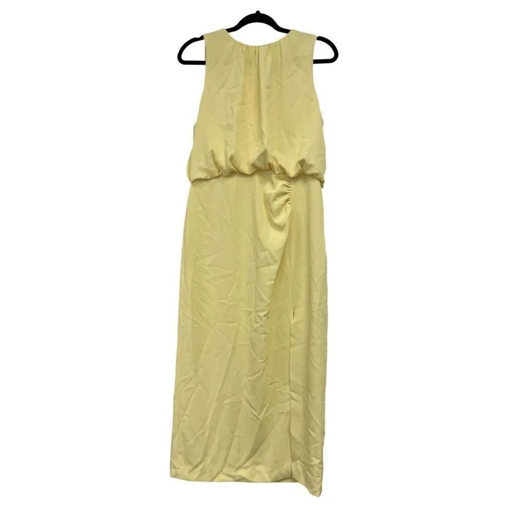 Zara Womens Midi Blouson Dress Gathered L Yellow sleeveless 2544/324 NWT